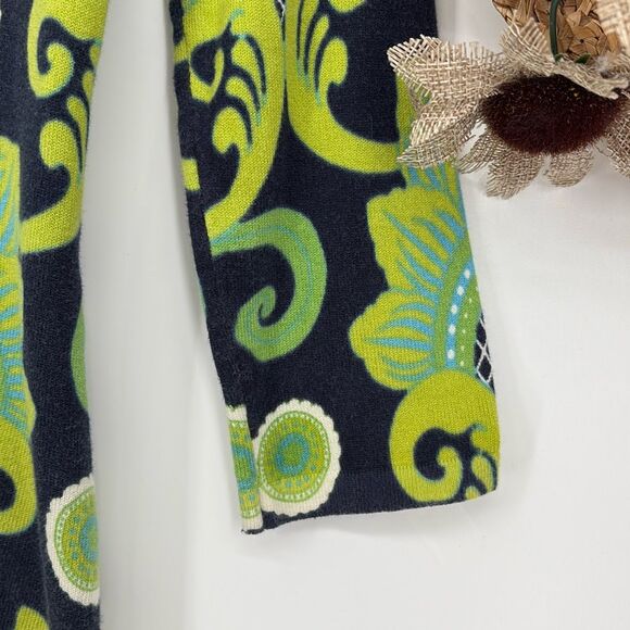 J.McLaughlin Cotton Blend Split Neck 3/4 Sleeve Printed Sweater  Navy‎ Green XS - Picture 4 of 12